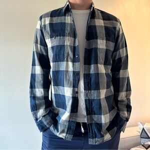 J Crew Blue and Gray 100% Cotton Gingham Checkered Oxford M